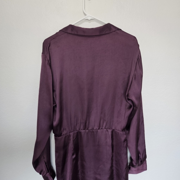 NWT Zara | Satin Ruched Shirt Dress Silky Eggplant Womens Large - Picture 7 of 9